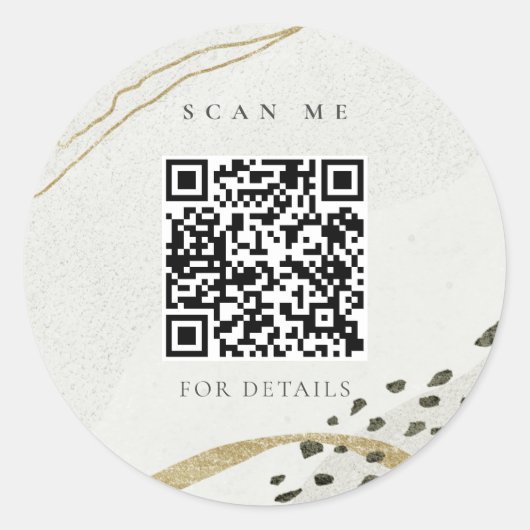 シック抽象芸術アイボリー金ゴールドブラックグレーストーンQRコード ラウンドシール (正面)