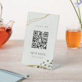 シック抽象芸術アイボリー金ゴールドブラックグレーストーンQRコード 台座サイン (インサイチュ)