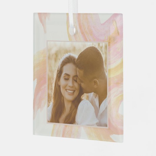 シック抽象芸術アートピーチウォーターカスタムカラー写真 ガラスオーナメント (正面左)