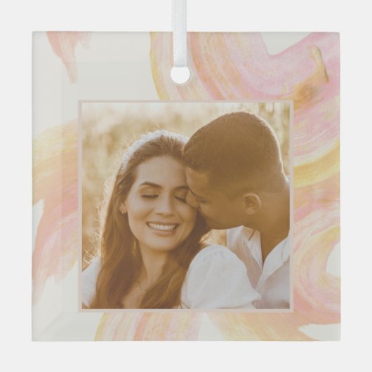 シック抽象芸術アートピーチウォーターカスタムカラー写真 ガラスオーナメント (正面)