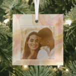 シック抽象芸術アートピーチウォーターカスタムカラー写真 ガラスオーナメント<br><div class="desc">抽象芸術ウォーターカラー絵を描ピーチスワールカスタムオーナメント</div>