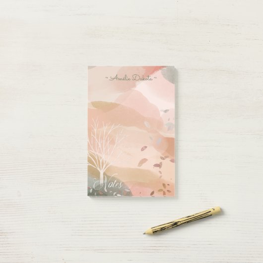 シック抽象芸術ウォーターカラーオータムツリー名前をカスタムする ポストイット (デスク上)