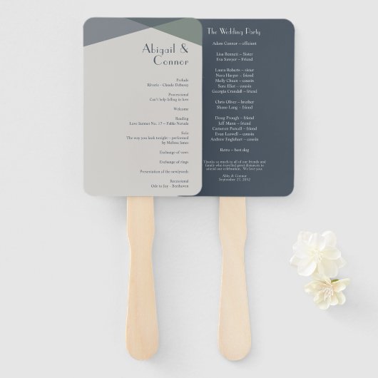 シック抽象芸術ジオメトリックセージ海軍ダスティブループログラム ハンドファン (正面&裏面)