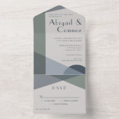 シック抽象芸術ジオメトリックセージ海軍ダスティブルー オールインワン招待状 (内側)