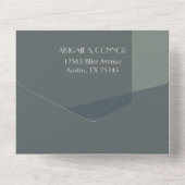 シック抽象芸術ジオメトリックセージ海軍ダスティブルー オールインワン招待状 (裏面)
