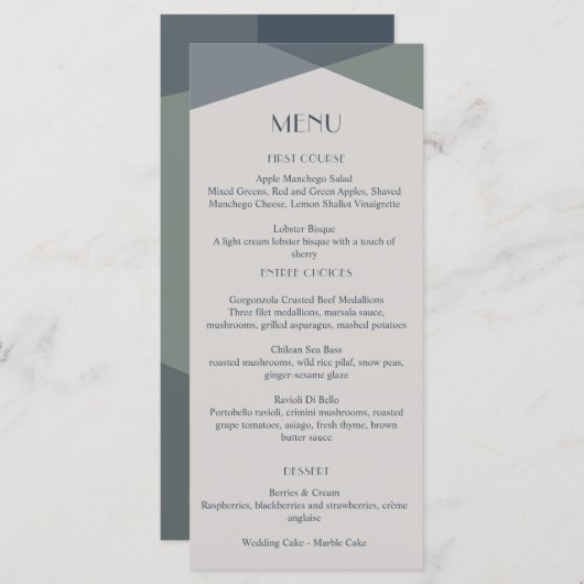 シック抽象芸術ジオメトリックセージ海軍ダスティブルー メニュー (正面/裏面)