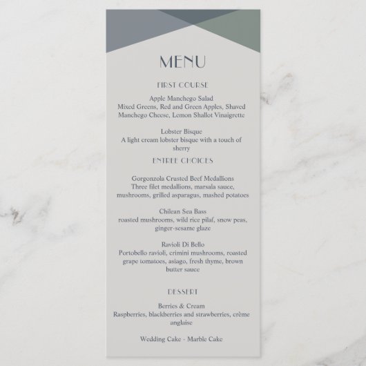 シック抽象芸術ジオメトリックセージ海軍ダスティブルー メニュー (正面)