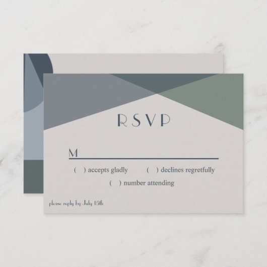 シック抽象芸術ジオメトリックセージ海軍ダスティブルー 出欠カード (正面/裏面)