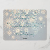 シック抽象芸術ティール（緑がかった色）ブルースノーフレークフローラアート金ゴールド 箔シーズンカード (裏面)