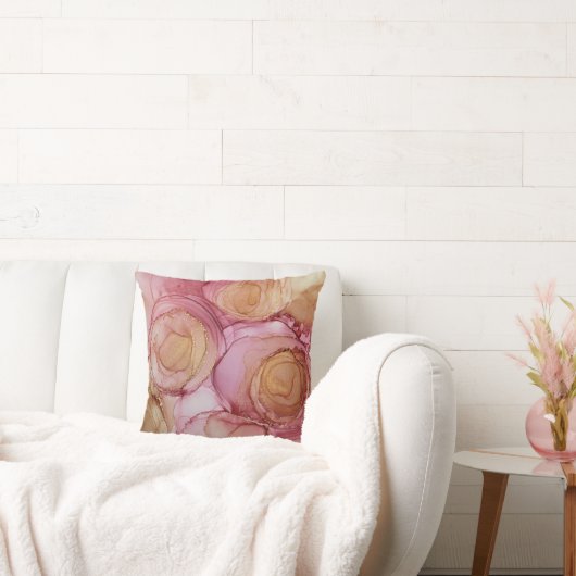 シック抽象芸術フローラバラブラウンベージュパープル クッション (ソファ)