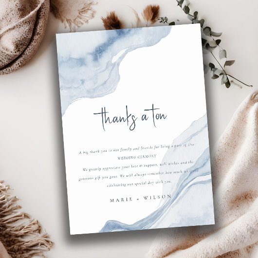 シック抽象芸術ブルーシーコースタルビーチ結婚式 サンキューカード