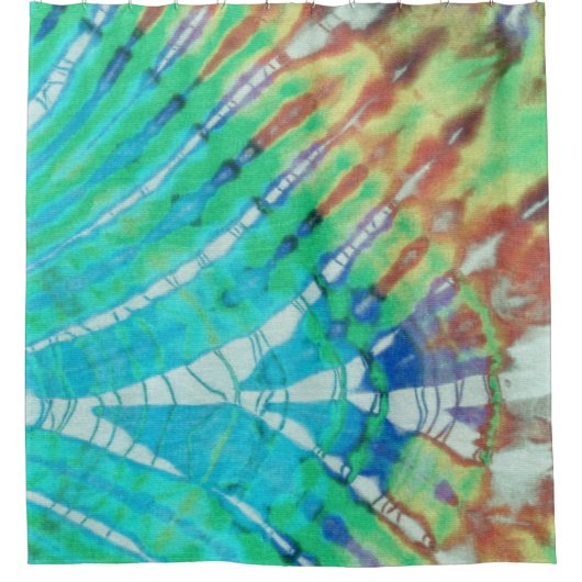 シック抽象芸術ボモダンホティール(緑がかった色)ブラウンろうけつ染め絞り染め シャワーカーテン (正面)