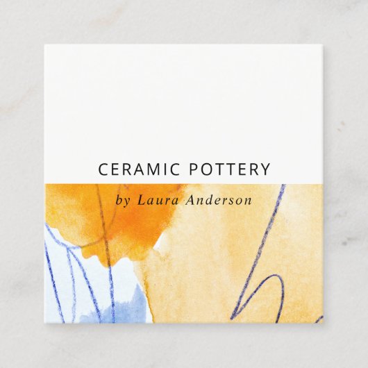 シック抽象芸術芸術的イエローブルーアートQRコード スクエア名刺 (正面)