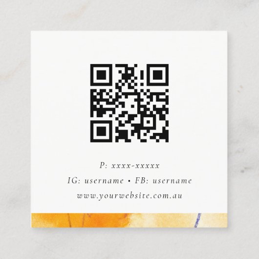 シック抽象芸術芸術的イエローブルーアートQRコード スクエア名刺 (裏面)