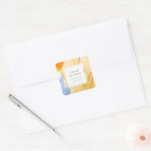 シック抽象芸術芸術的イエローブルーウォーターカラーアート スクエアシール (封筒)