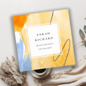 シック抽象芸術芸術的イエローブルーウォーターカラーアート スクエア名刺