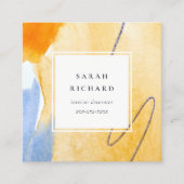 シック抽象芸術芸術的イエローブルーウォーターカラーアート スクエア名刺 (正面)