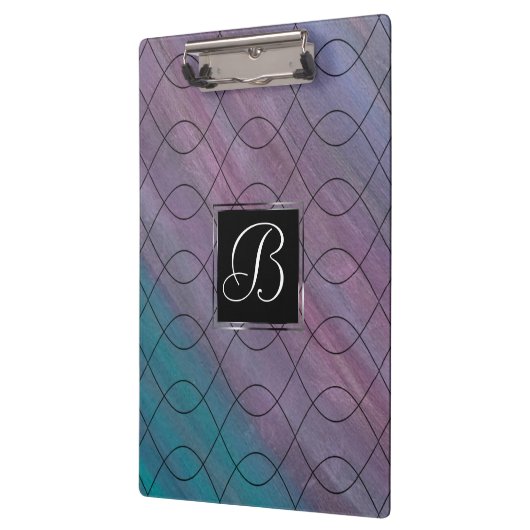 シック抽象芸術 |ピンクティール(緑がかった色)ブルーターコイズ紫 クリップボード (左)