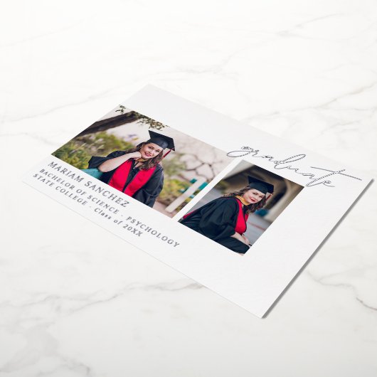 シック数々のな2枚の写真卒業フォイル発表 箔招待状 (回転した状態)