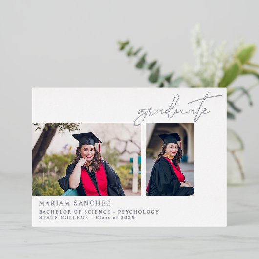 シック数々のな2枚の写真卒業フォイル発表 箔招待状 (立ち正面)