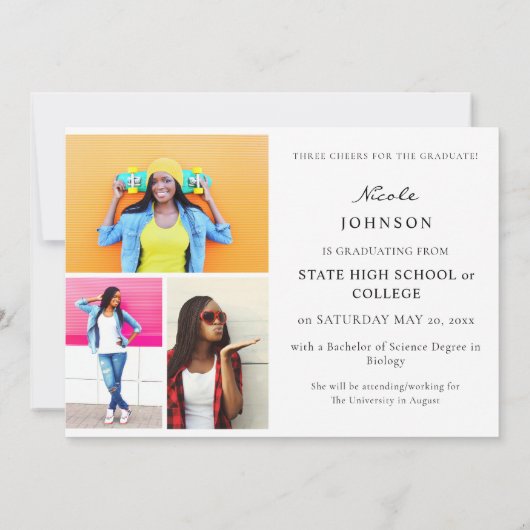 シック数々のな5枚の写真の卒業発表 招待状 (裏面)