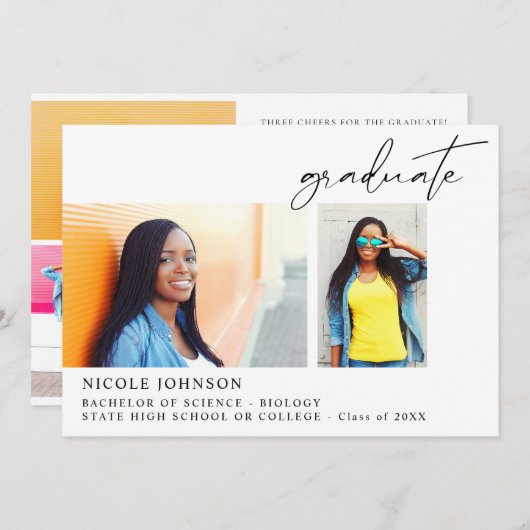 シック数々のな5枚の写真の卒業発表 招待状 (正面/裏面)