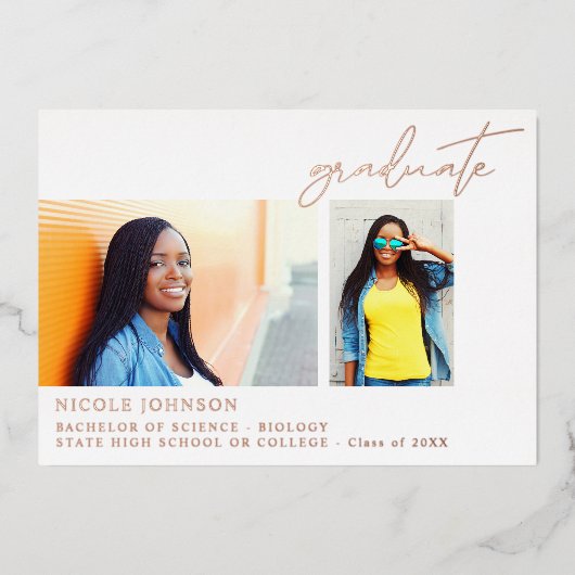 シック数々のな5枚の写真卒業フォイル発表 箔招待状 (正面)