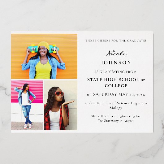 シック数々のな5枚の写真卒業フォイル発表 箔招待状 (裏面)