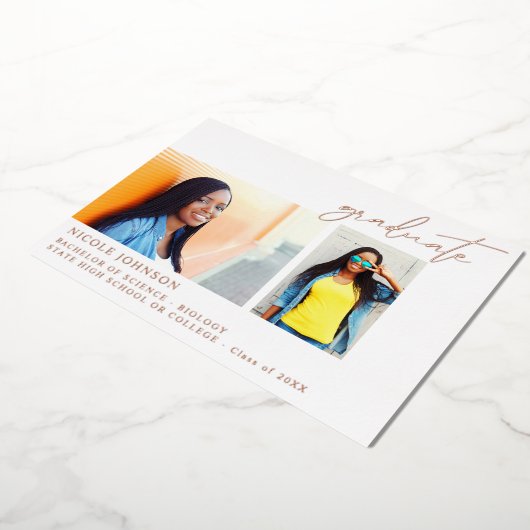 シック数々のな5枚の写真卒業フォイル発表 箔招待状 (回転した状態)