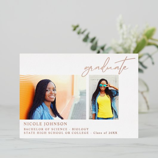 シック数々のな5枚の写真卒業フォイル発表 箔招待状 (立ち正面)