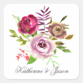 シック明るい赤紫色ピンクフローラロマンチック庭園の結婚式 スクエアシール (正面)