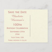 シック春の花100th誕生日日付を保存 案内ポストカード (裏面)
