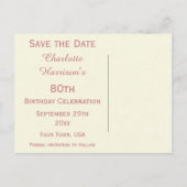 シック春の花80th誕生日日付を保存 案内ポストカード (裏面)