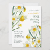 シック春イエローダフォディルボタニカル誕生日 招待状 (正面)