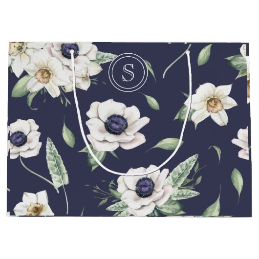 シック春ウォーターカラーブーケ ラージペーパーバッグ (正面)