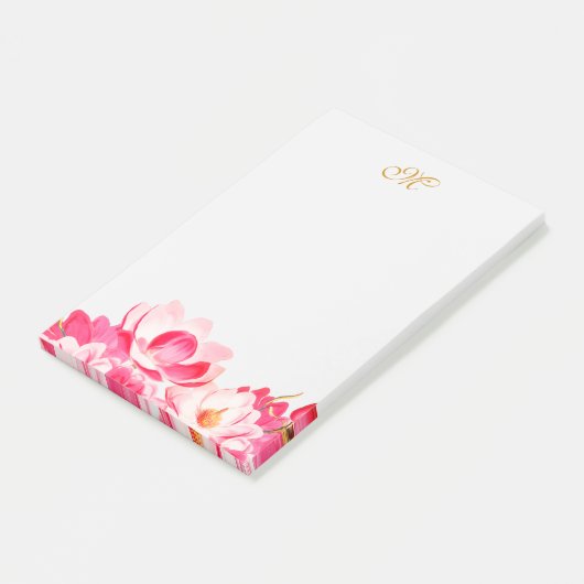 シック春ピンクマグノリアスフローラモノグラムメモ帳 ポストイット (アングル)