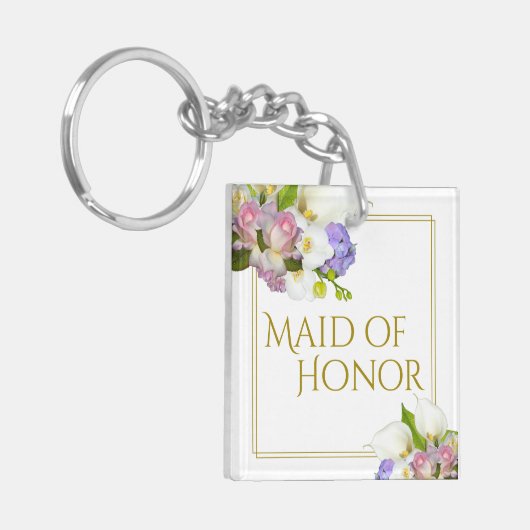 シック春フローラメイド・オブ・オーナー（花嫁付き添い人）結婚式の引き出物 キーホルダー (正面左)