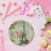 シック春ミントピンクフローラパリエッフェルタワー ペーパープレート (パーティー)