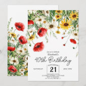 シック春ワイルドフラワーズ40歳の誕生日 招待状 (正面/裏面)