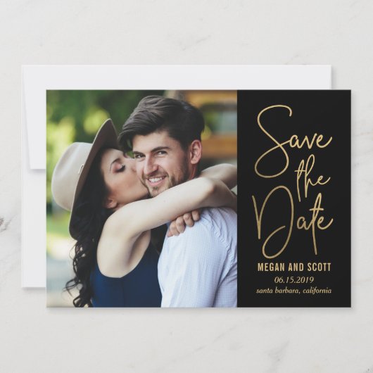 シック書の編集可能な色日付金ゴールドを保存 招待状 (正面)