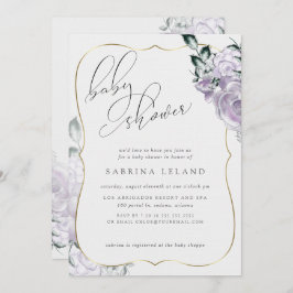 シック書道ベビーシャワーラベンダーフローラバラ 招待状