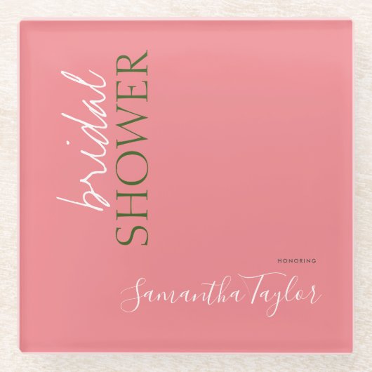 シック書道ミニマルブライダルシャワー ガラスコースター (正面)