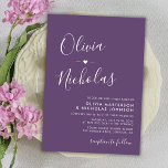 シック書道モノグラムパープルQRコード結婚ズ 招待状<br><div class="desc">ミニマルモダンシック書道スクリプトモノグラム名メイブパープルQRコードすべて1枚の結婚式招待状カード。白の白のマウエレガントブ、ほこりっぽい紫またはラベンダー色の背景に手書きのスワッシュテールフォントスクリプトで魅力的な巨大なモノグラムの名前をフィーチャー。ファーストネームの間のハートモチーフ。招待状の裏側はコンテンポラリー、通常はパケット内の個々のカー結婚ドに見られる基本的な「詳細」を統合結婚する。このコスモダント効率の高いオールインワン結婚式招待状には、背面にQRコードのグラフィックテンプレートが含まれています。このグラフィックは独自のコードでカスタマイズす(または不要なコードを削除すもしる)。パーソナル化するのは簡単だ。QRコードを組み込むことで、ゲストが救詳細やRSVP、またはその両方にアクセスできるようにしながら紙を行うことができる。お客様が特別な日の喜びに参加できるように、温かく魅力的な雰囲気を作り出す。今すぐ注文して、あなたの結婚お祝いが本当に忘れられない！</div>
