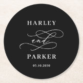 シック書道結婚のリハーサル婚約 ラウンドペーパーコースター (正面)