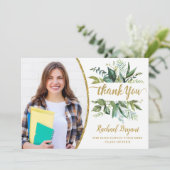 シック植物卒業写真サンキューカード サンキューカード (スタンド正面)