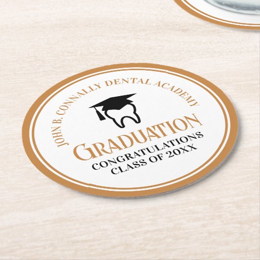 シック歯科学校カスタム歯科医師卒業パーティー ラウンドペーパーコースター (アングル)