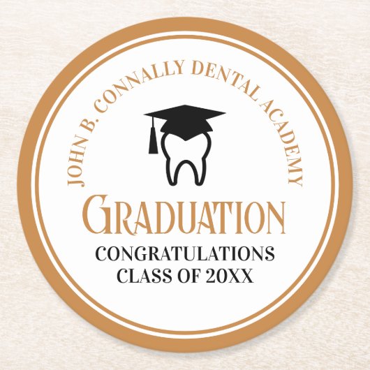 シック歯科学校カスタム歯科医師卒業パーティー ラウンドペーパーコースター (正面)