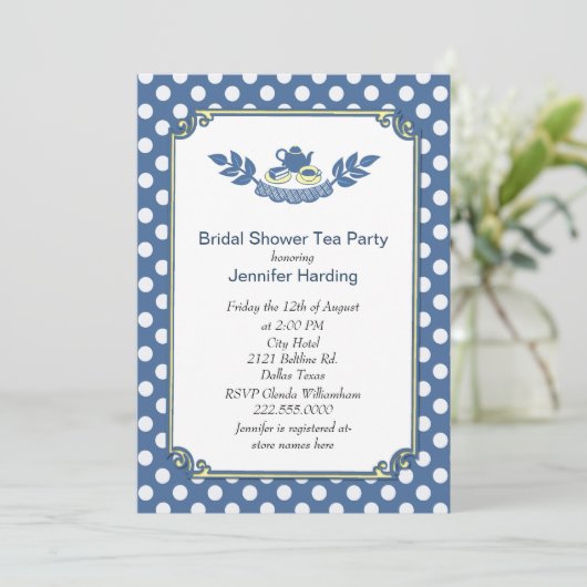 シック水玉模様ブライダルシャワーティーパーティの招待状 招待状 (スタンド正面)
