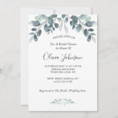 シック水色ユーカリタス開花ブライダルシャワー 招待状 (正面)