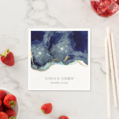 シック流体抽象芸術インク金ゴールドネイビーグリッター結婚ズ スタンダードカクテルナプキン (インサイチュ)